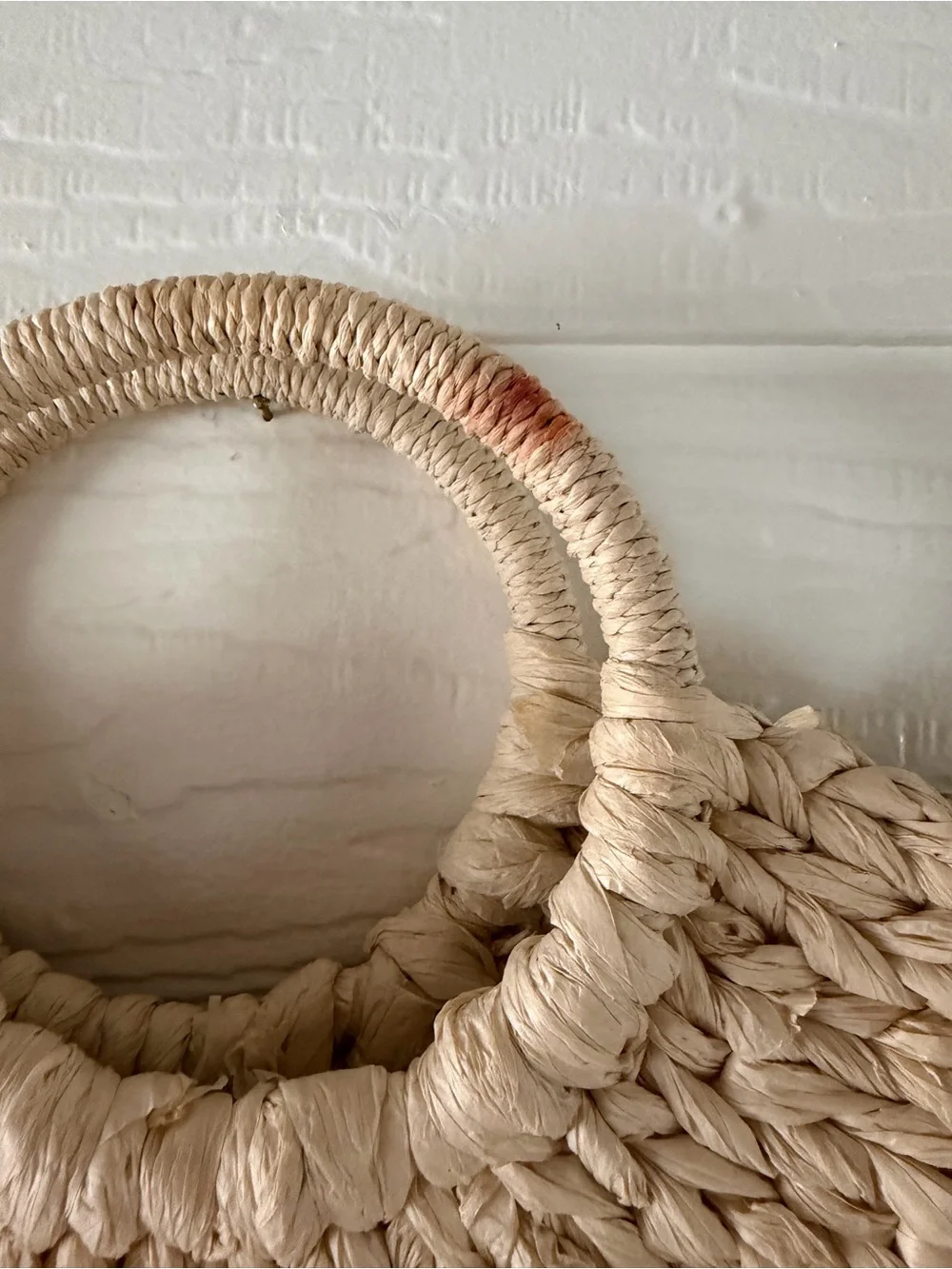 Natural Woven Raffia Circle Handle Tote Bag Boho Beach Purse Beige